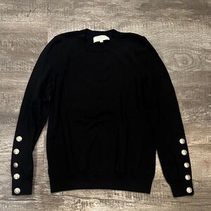 Sezane Paolo Black Crew Neck Sweater with Gold Button Detail in Small
